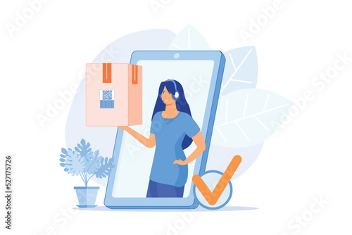 Taking orders by phone, store contact center, customers support. Easy order, fast delivery, trade service. Call center operator cartoon character. flat vector modern illustration
