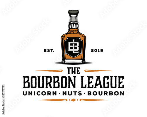 Bottle of wine bourbon hand drawn illustration symbol icon vintage logo vector