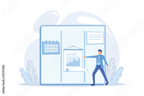Kanban board with to do lists. Task and time management method. Project process, workflow optimization, organization. KPI performance efficiency. flat vector modern illustration