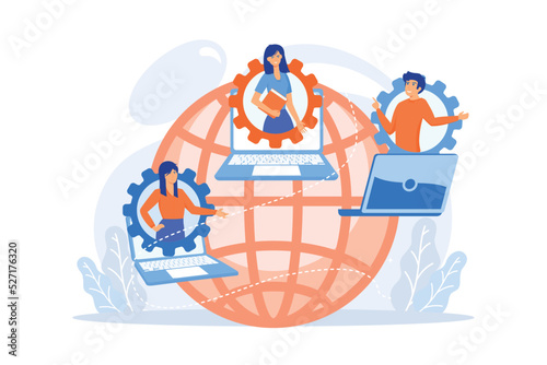 Colleagues business meeting, company internet webcast. Online meetup, join meetup group, meetup website service, best communication here concept. photo