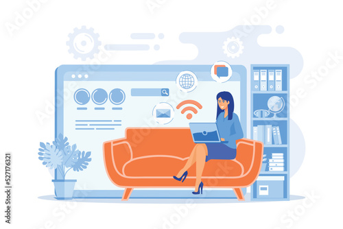 Home office, remote work. Distance learning. Copywriting job. Freelance work, online self-employment, best freelancers here concept.