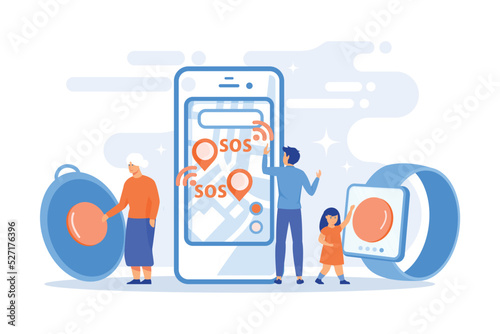 People get lost, in trouble. Personal emergency button, built in GPS SOS button, personal security solution, care your children and seniors concept.