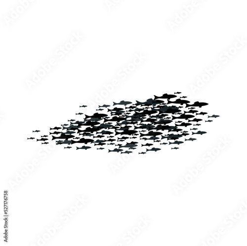 Group sea shoal small fish silhouette shoaling, swimming and schooling. Vector underwater deep marine animals, flock of aquarium fish, ocean tuna or cod