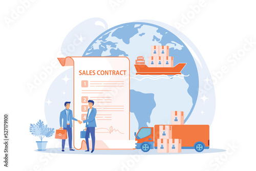International business partnership, global trade. Sales contract terms, Incoterms terms, international trading regulations concept.flat vector modern illustration