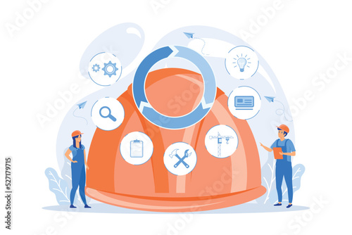 Information on full cycle of a building. Building information modeling, collaborative construction, construction project management concept. flat vector modern illustration