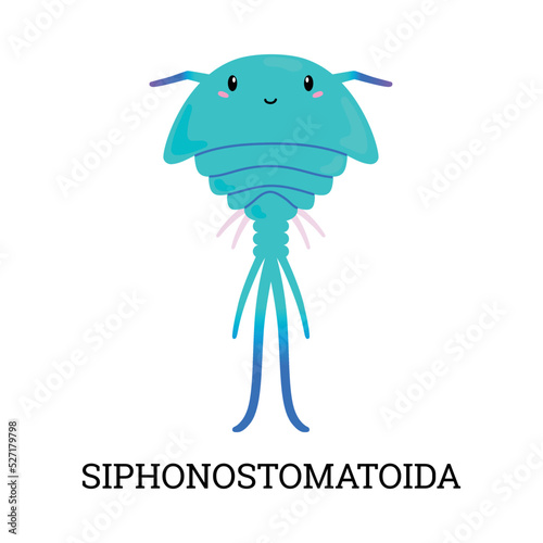 Siphonostomatoida cute sea plankton microscopic organism, flat vector isolated.