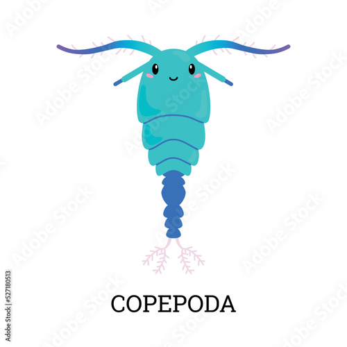 Copepoda aquatic crustaceans occur in plankton flat vector illustration isolated.