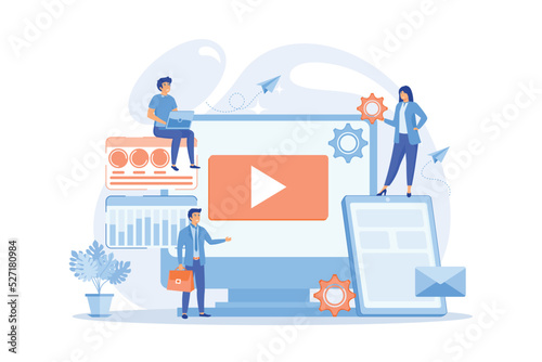 PPC advertising managers work with websites. PPC campaign, pay-per-click model, internet marketing tools, search engine advertising concept. flat vector modern illustration