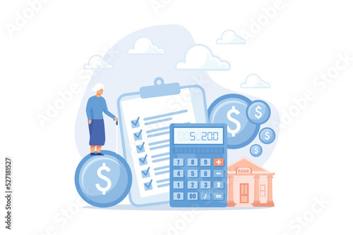 Earnings fund, budget calculating, social security. Retirement preparation, financial savings of retirees, pension saving planning concept. flat vector modern illustration