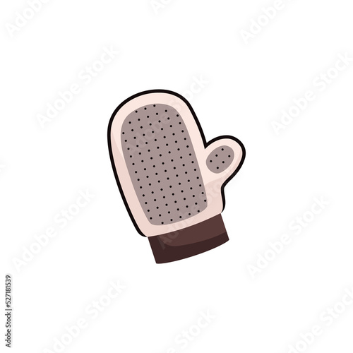 Grooming glove for cleaning and fur removal, flat vector illustration isolated on white background.