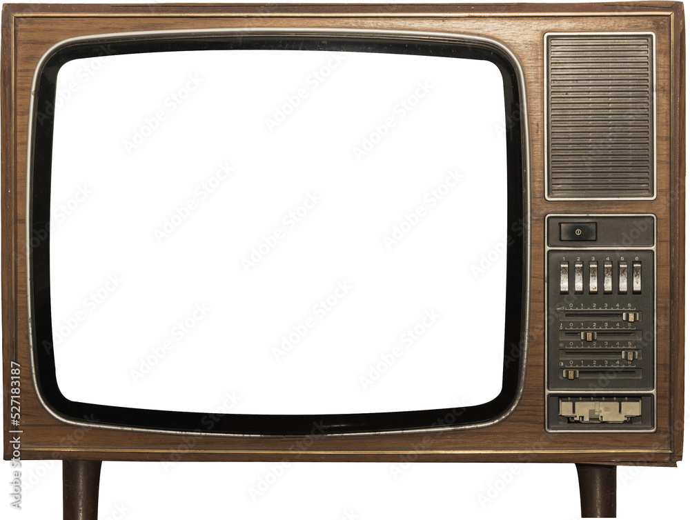 Vintage television with cut out screen on Isolated