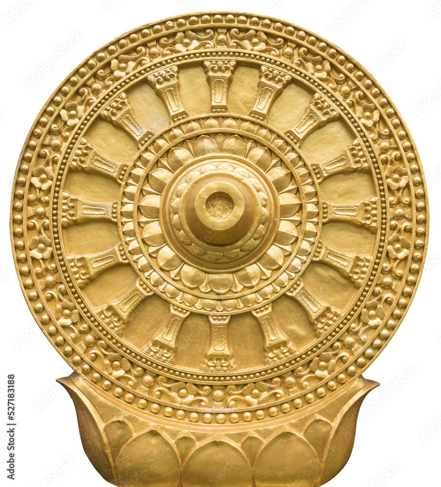 Golden Thammachak wheel was symbol of Buddhism isolated