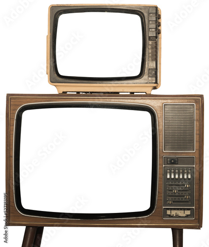 Vintage television with cut out screen on Isolated