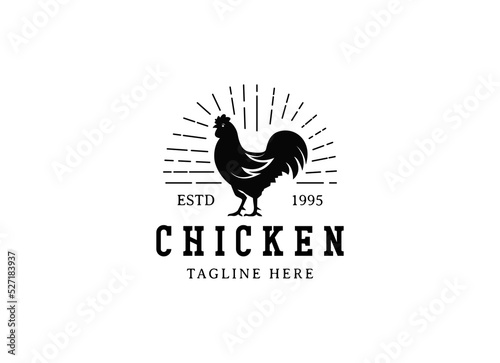 Chicken logo, Fried chicken restaurant, Rooster mascot, chicken farm and egg vector illustration.