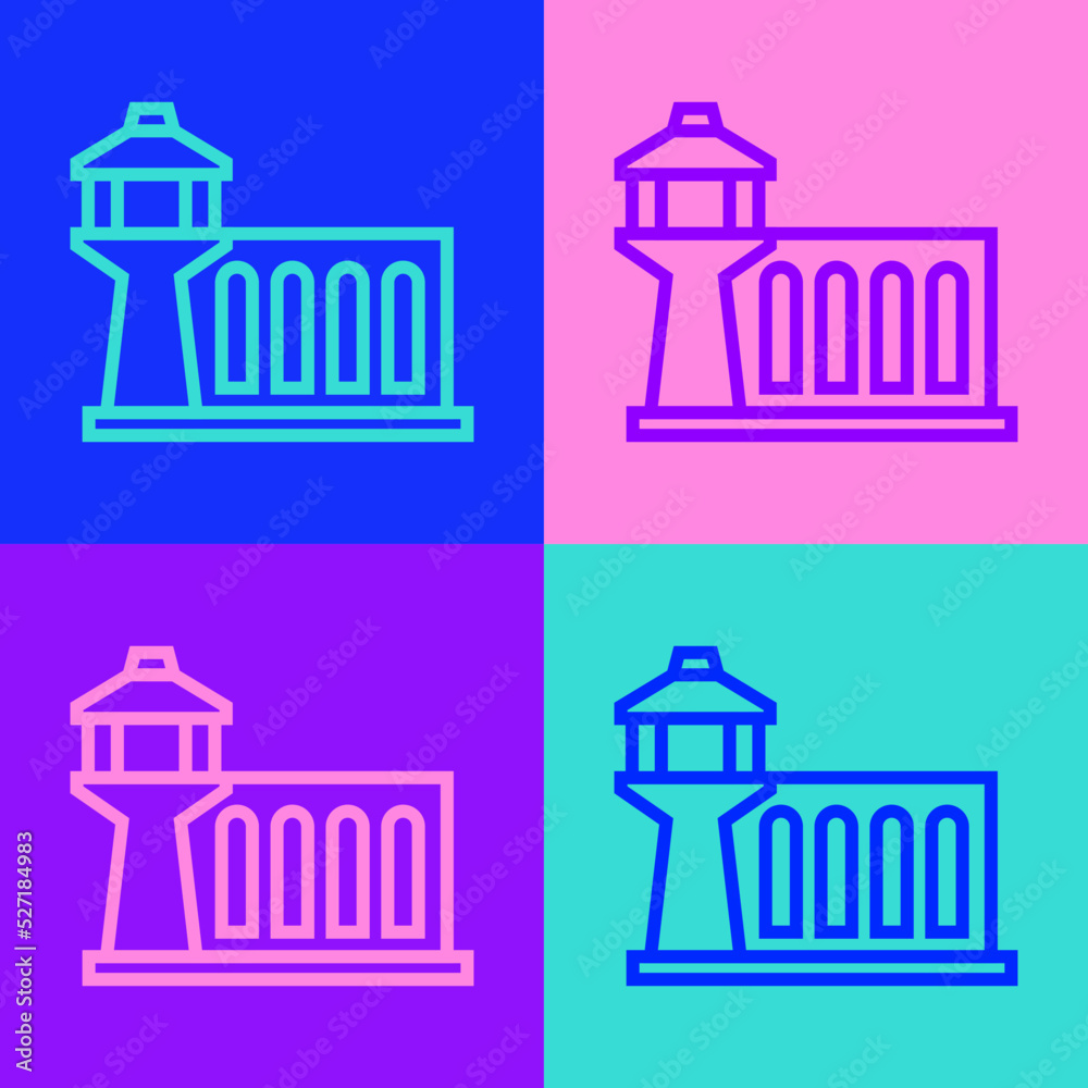 Pop art line Airport control tower icon isolated on color background. Vector Pop art line Airport control tower icon isolated on color background. Vector