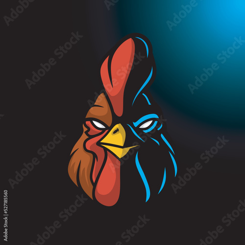 Cartoon rooster gaming logo design vector 