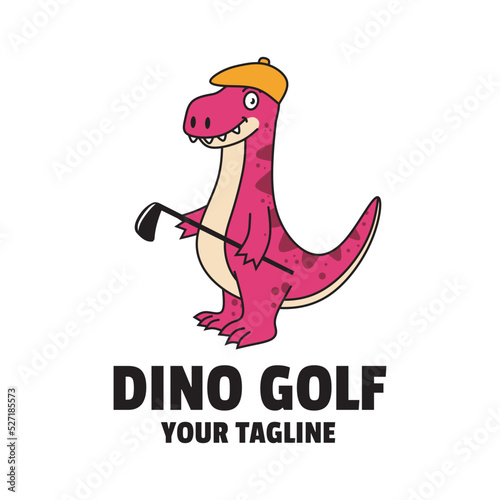 cartoon dino playing golf mascot logo design photo
