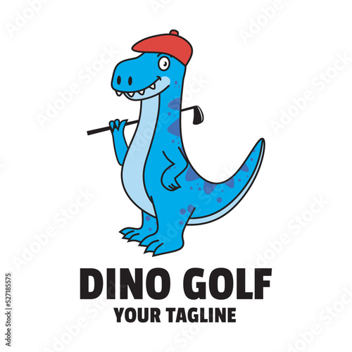 cartoon dino playing golf mascot logo design