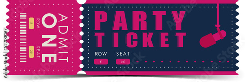 Sample ticket to enter the party. Modern elegant ticket card illustration template. Vector illustration.