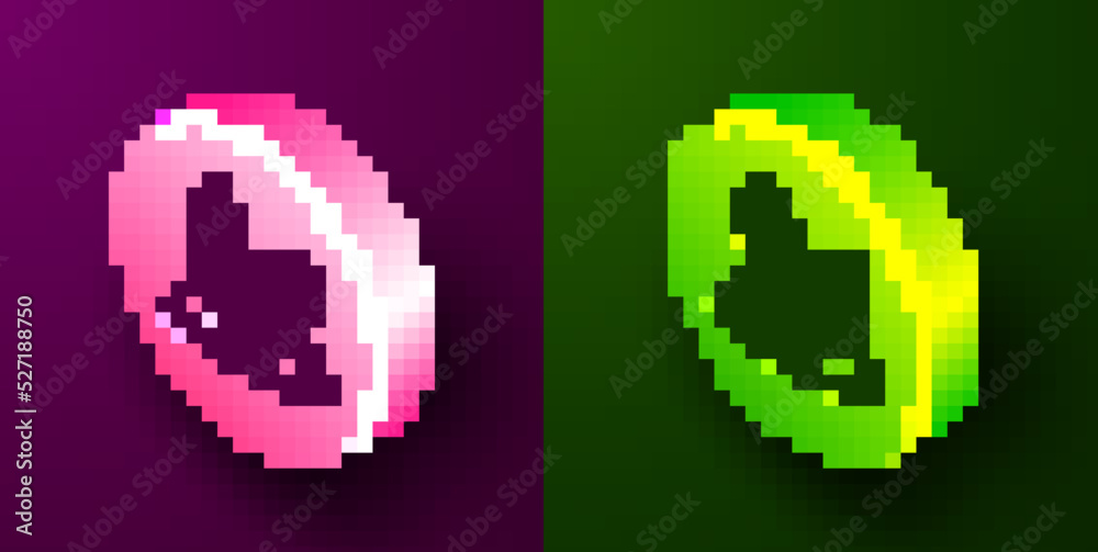 Isometric line Gem stone icon isolated on purple and green background. Jewelry symbol. Diamond. Circle button. Vector Isometric line Gem stone icon isolated on purple and green background. Jewelry symbol. Diamond. Circle button. Vector