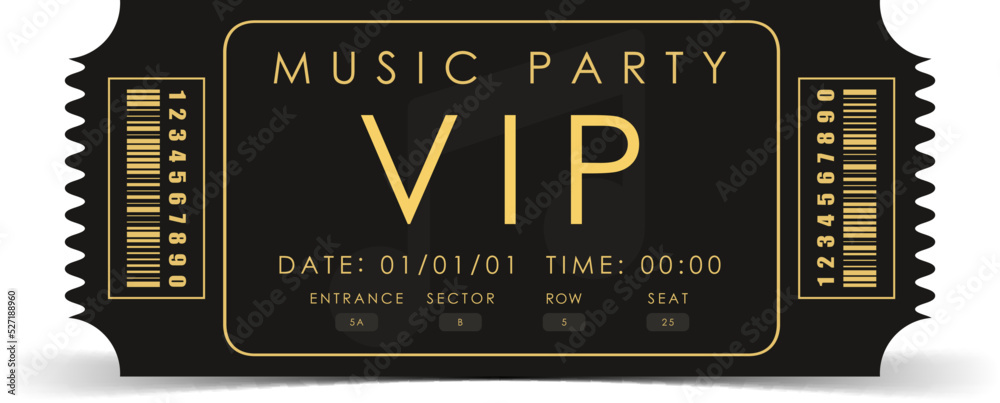 Naklejka premium Sample ticket for a musical concert. Ticket design template. Vector illustration.