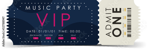 Sample ticket for a musical concert. Ticket design template. Vector.