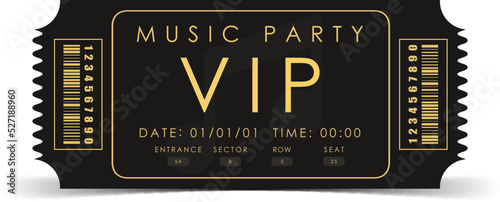 Sample ticket for a musical concert. Ticket design template. Vector illustration.
