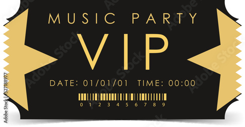 Sample ticket for a musical concert. Modern elegant ticket card illustration template. Vector.