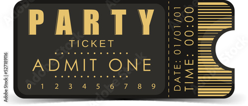 Sample ticket to enter the party. Modern ticket card template. Vector illustration.