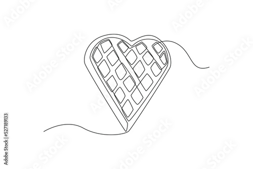 Continuous one line drawing love waffle. Dessert concept. Single line draw design vector graphic illustration.