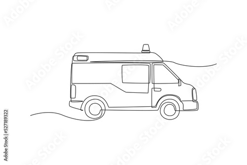Single one line drawing ambulance. vehicle concept. Continuous line draw design graphic vector illustration.