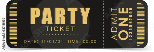 Party ticket template. Modern ticket card illustration template. Vector illustration.