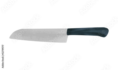 Wooden handle Santoku knife watercolor style. Santoku knife clipart. Universal knife vector design illustration isolated on white background. Kitchen utensils and cooking tools cartoon drawing