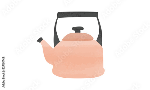 Simple kettle watercolor. Traditional kettle vector illustration isolated on white background. Minimalist kettle clipart. Kettle with whistle cartoon drawing. Kitchen utensils clipart