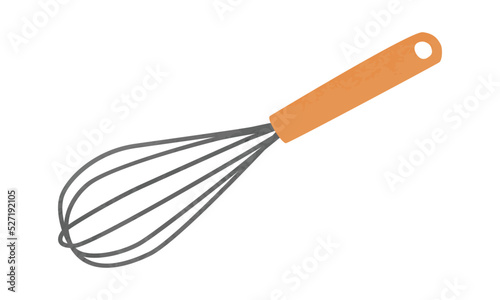 Simple whisk watercolor drawing vector illustration isolated on white background. Balloon whisk clipart. Whisk with wooden handle cartoon hand drawn. Kitchen utensils for mixing, whisking, cooking egg