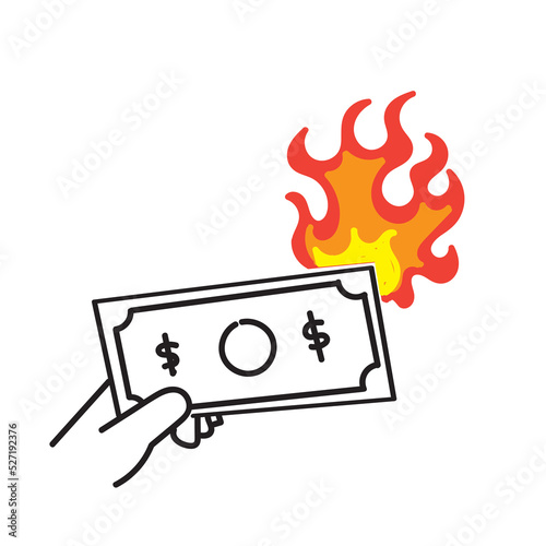 hand drawn doodle burning money concept illustration vector