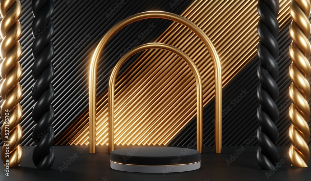 3D rendering of blank product background for cream cosmetics Modern black podium background 3D rendering of blank product background for cream cosmetics Modern black podium background