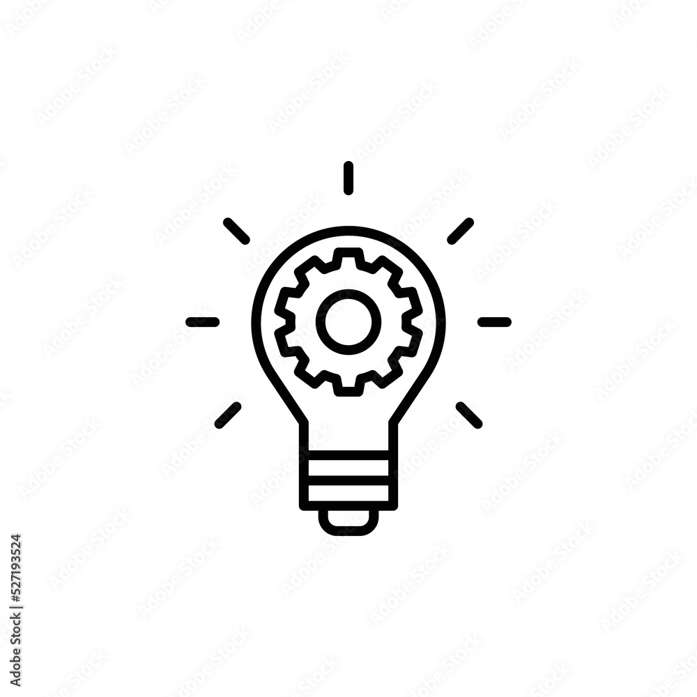 Innovation icon. Simple outline style. Light bulb and cog inside, gear, idea, solution concept. Thin line vector illustration isolated on white background. EPS 10. Innovation icon. Simple outline style. Light bulb and cog inside, gear, idea, solution concept. Thin line vector illustration isolated on white background. EPS 10.