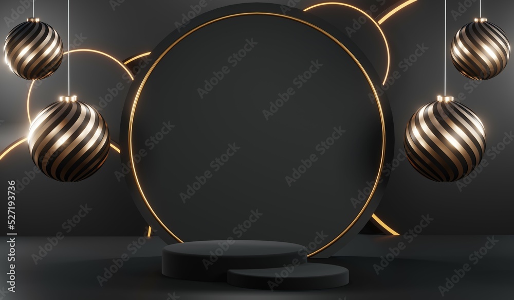 3D rendering of blank product background for cream cosmetics Modern black podium background
