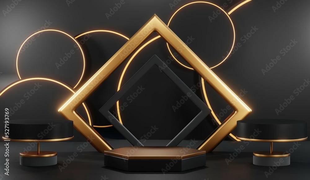 3D rendering of blank product background for cream cosmetics Modern black podium background 3D rendering of blank product background for cream cosmetics Modern black podium background