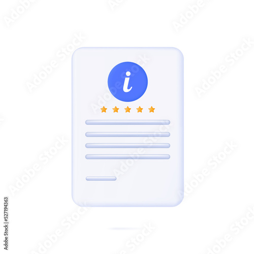3d guide study icon. Manual, paper page for exam, business or test. Document for search, education, study or operation advice. Digital reference, application guide. Instructions with stars. Vector