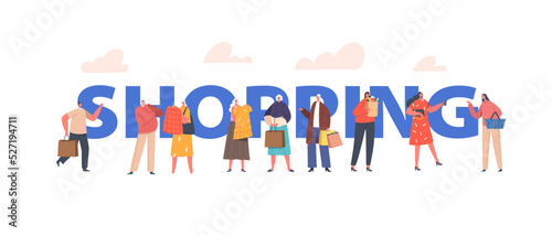 Shopping Concept. People Visiting Supermarket, Store, Boutique, Shop and Market. Customers with Products