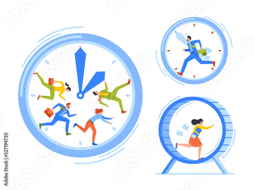 Time as Valuable Life Resource Concept. Hurrying Businessman Running Fast in Huge Alarm Clock Hurry at Work