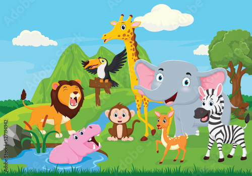 Cartoon cute wild animal in the jungle