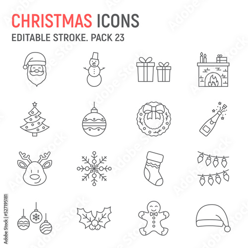 Christmas line icon set, New Year collection, vector graphics, logo illustrations, Merry Christmas vector icons, xmas signs, outline pictograms, editable stroke