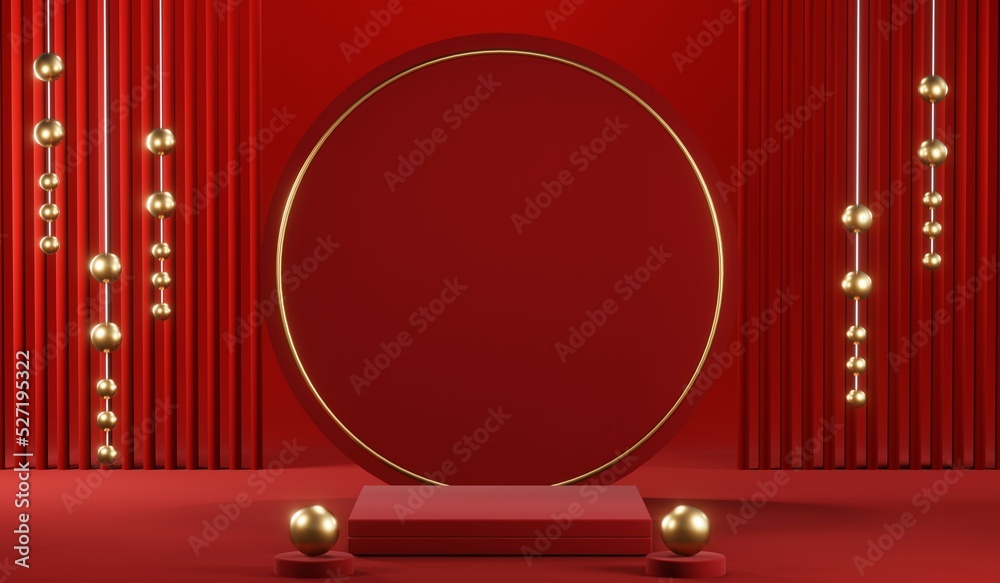 3D rendering of blank product background for cream cosmetics Modern red podium background
