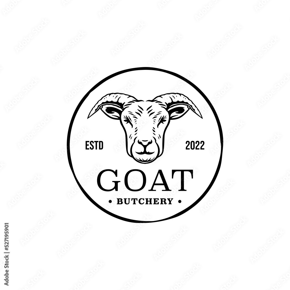 Countryside goat farm logo. hand drawn goat head logo design template