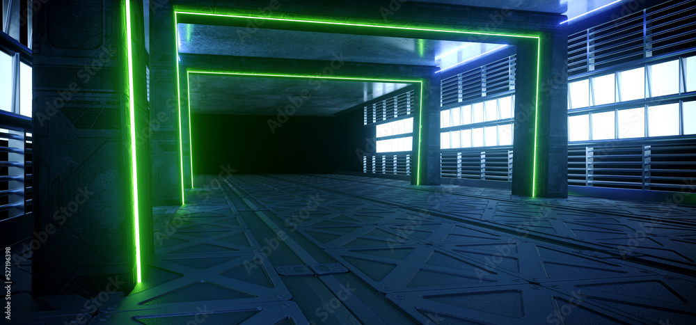 Sci Fi Futuristic Cyber Alien Spaceship Laser Green Glowing Frames ...