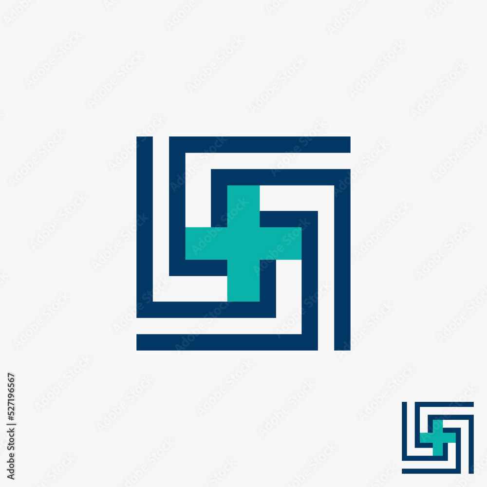 Simple and unique cross or plus on square or rectangular line like sign image graphic icon logo design abstract concept vector stock. Can be used as symbol related to emergency or hospital