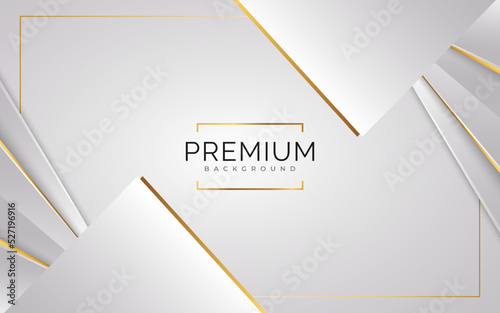 Luxury White and Gold Background with Golden Lines and Paper Cut Style. Premium Gray and Gold Background for Award, Nomination, Ceremony, Formal Invitation or Certificate Design